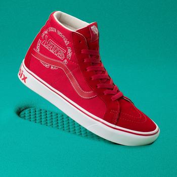 Damske Kotnikove Tenisky Vans Distort ComfyCush SK8-Hi Reissue Červené/Biele VA59PKMTF